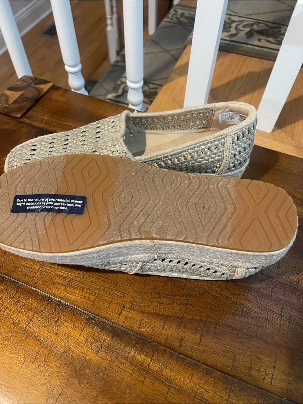 TOMS Women's Metallic Woven Espadrille Slip-On - Light Gold